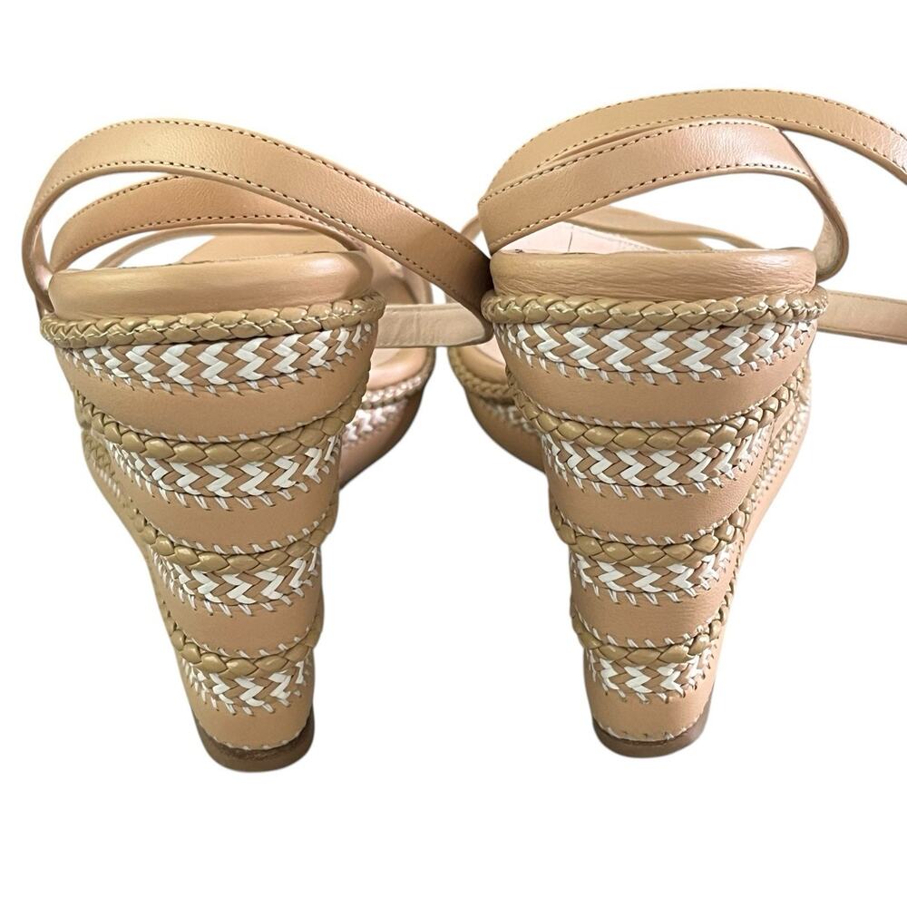 Oscar de la Renta Leather Wedge Sandal ITALY Size 40 US 10 Wrap Ankle Strap Nude - Picture 10 of 15
